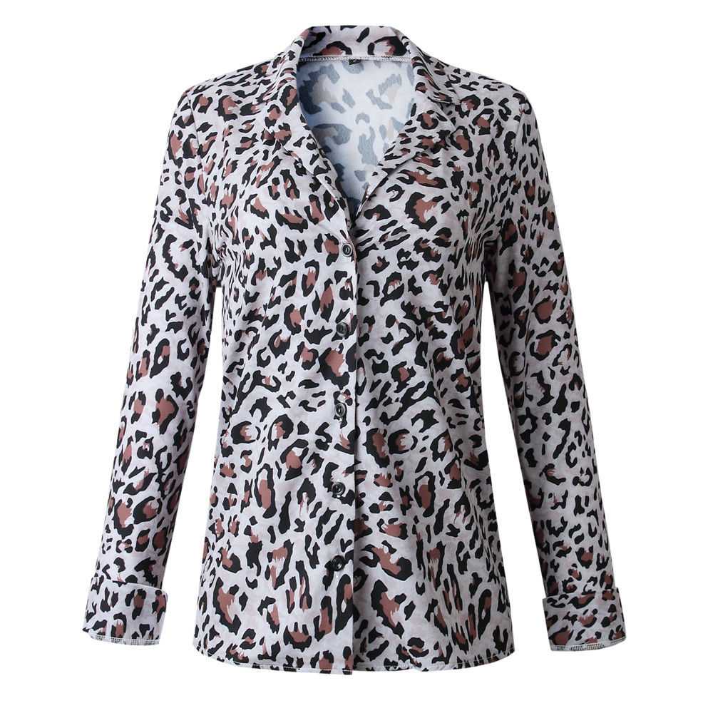 Oversized Retro Long Sleeve Leopard Print Button Up Shirt Womens