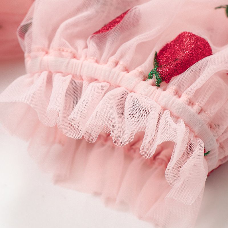 Sparkly Sequin Strawberry Midi Dress Ruffle Mesh Tulle Ball Gown