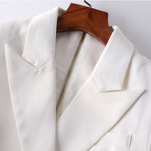 Tailored Satin Collar Blazer Dress Double Breasted Work Jacket Dress