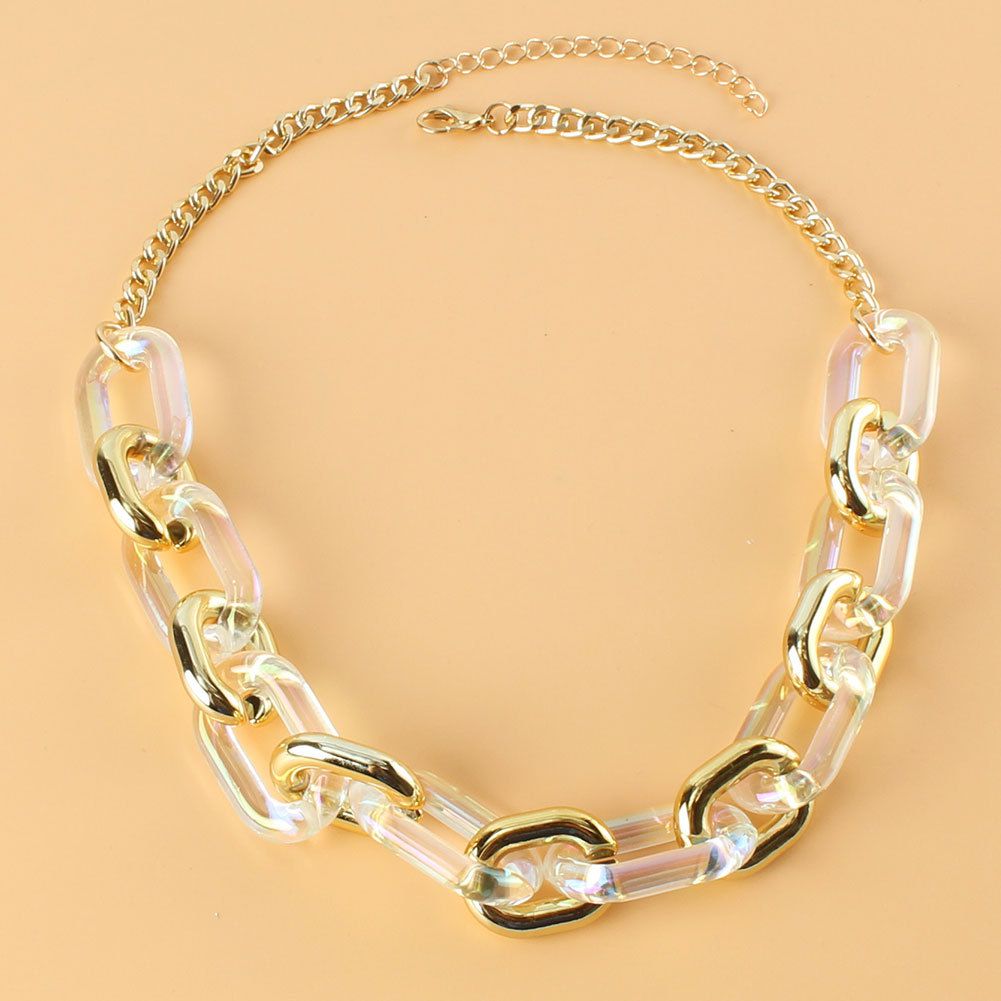 Gold Chunky Clear Acrylic Chain 2 Piece Together Angle Heart Statement Necklace