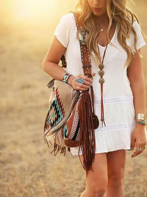 Bohemian Wave Colors Beach Wayuu Tote Mochila Canvas Bags
