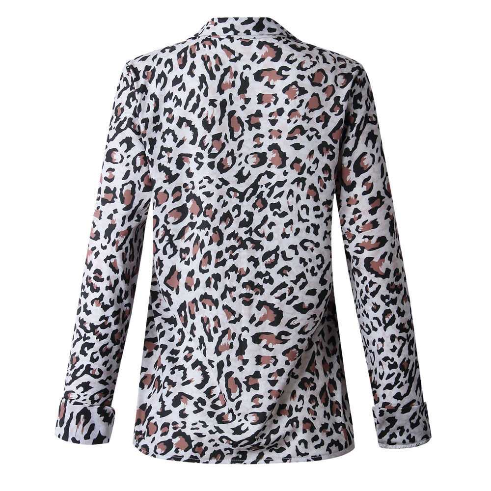 Oversized Retro Long Sleeve Leopard Print Button Up Shirt Womens