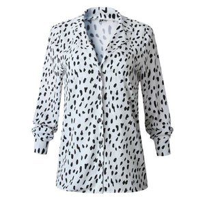 Oversized Retro Long Sleeve Leopard Print Button Up Shirt Womens