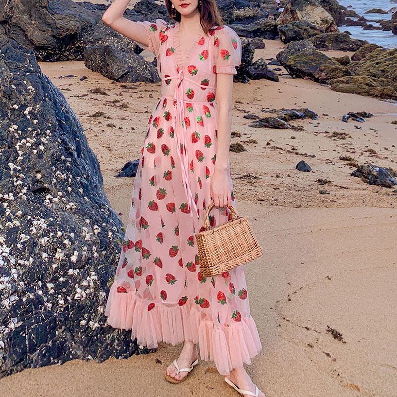 Sparkly Sequin Strawberry Midi Dress Ruffle Mesh Tulle Ball Gown sunifty Sparkly Sequin Strawberry Midi Dress Ruffle Mesh Tulle Ball Gown sunifty