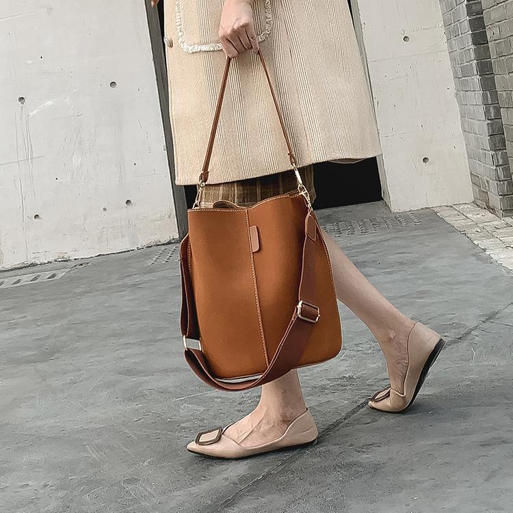 Italian Design Carryall Faux Suede Leather Bucket Bag