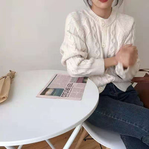Tailored Fit Twist Braid Sweater Cable Knit Button Through Cardigan