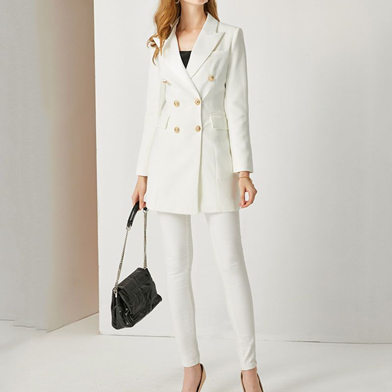 Tailored Satin Collar Blazer Dress Double Breasted Work Jacket Dress