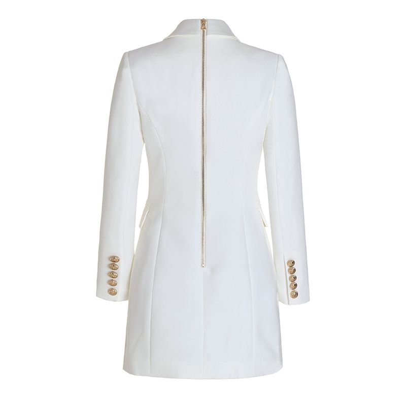 Tailored Satin Collar Blazer Dress Double Breasted Work Jacket Dress