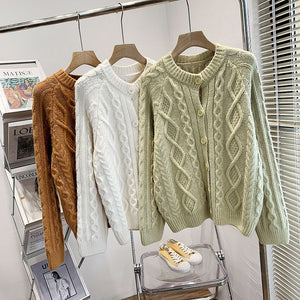 Tailored Fit Twist Braid Sweater Cable Knit Button Through Cardigan
