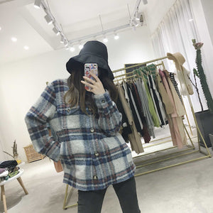 Dyed Pocket Overshirt Check Wool Blend Shirt Jacket