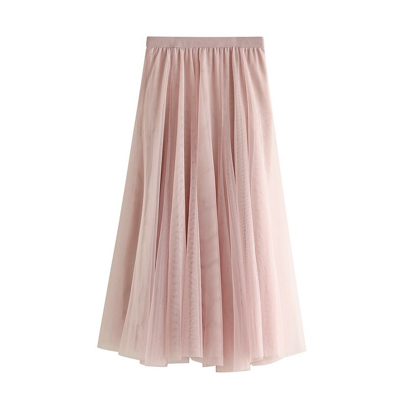 Slimming Flowy Pleated Tulle Midi Skirt For Big Thigh