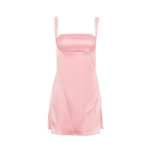 Thick Strap Short Satin Silky Mini Dress