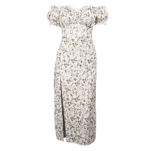 Vintage Floral Afternoon Tea Garden Off Shoulder High Slit Cottage Core Dress