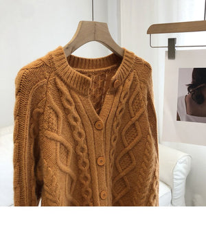 Tailored Fit Twist Braid Sweater Cable Knit Button Through Cardigan