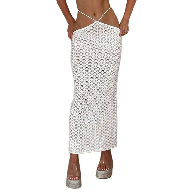 Mermaid Pattern Strappy Hollow Out Crochet Knit Cover Up Skirts Pareo Beachwear