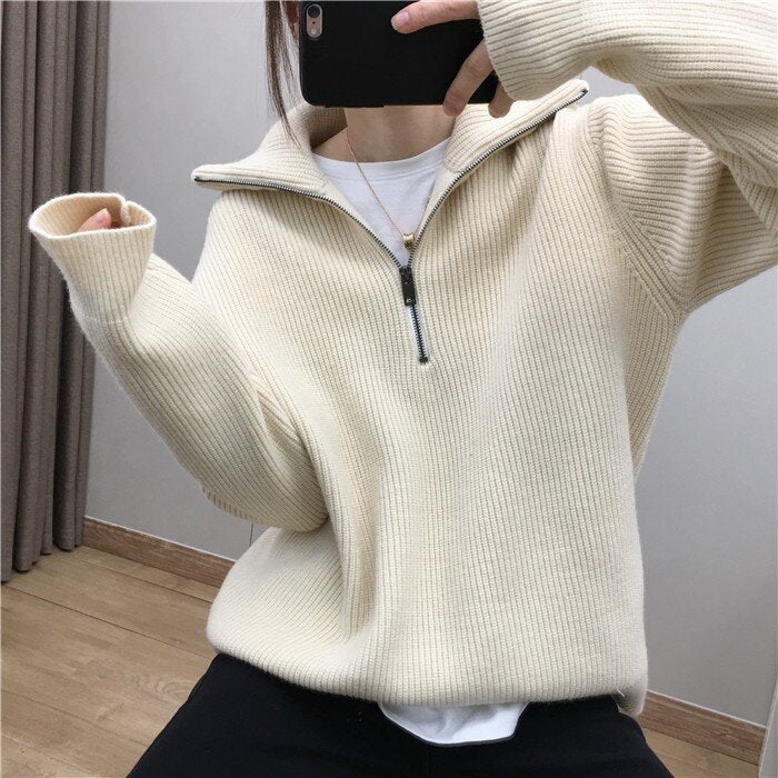 Oversized Sporty Quarter Zip Pullover Sweater