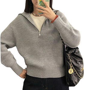 Soft Comfy Colour Block Stripes Polo Knitted Zip Pullover Sweater
