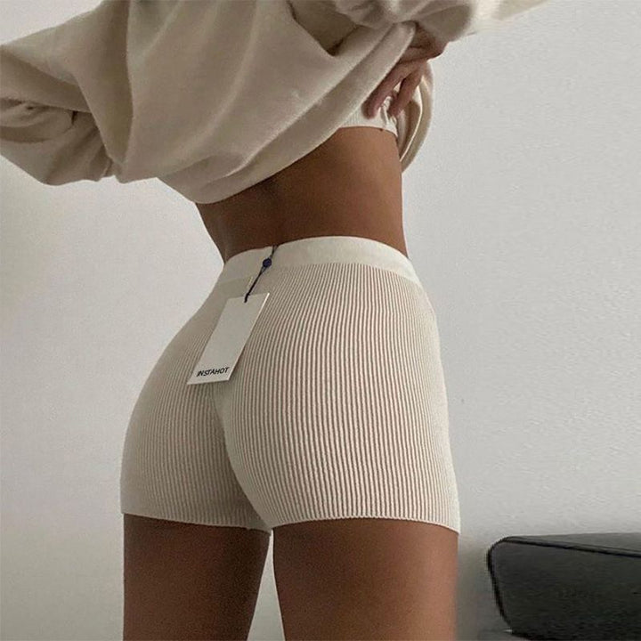 Basic Fitted Ribbed Cycle Shorts Knitted Highwaist Shorts