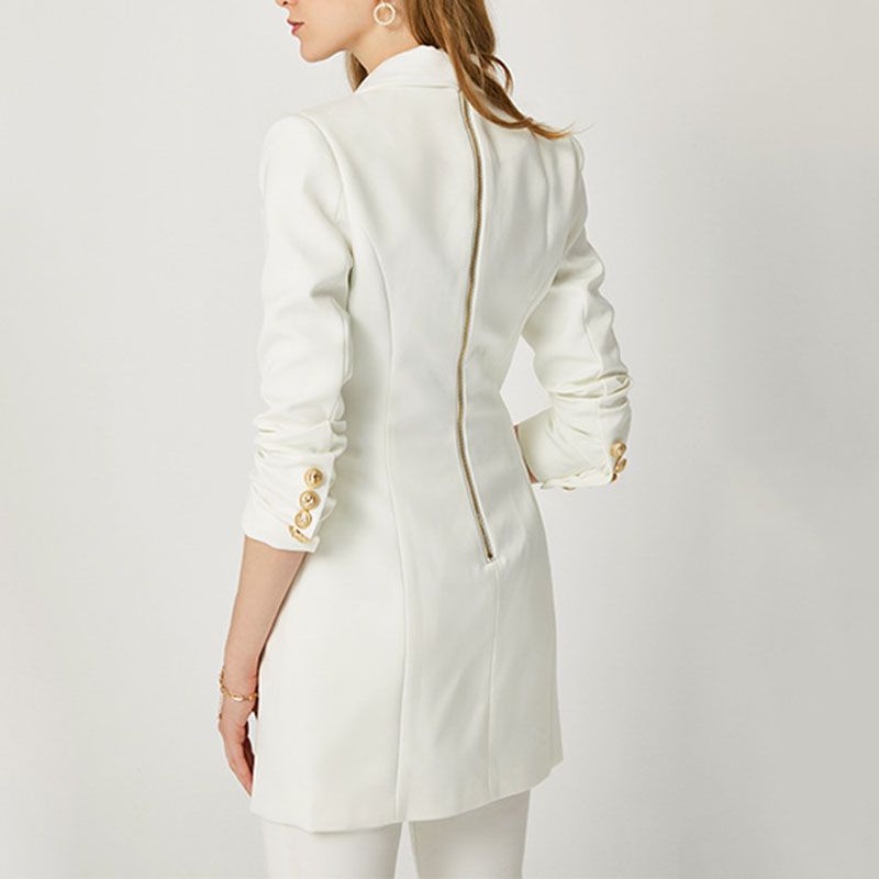 Tailored Satin Collar Blazer Dress Double Breasted Work Jacket Dress