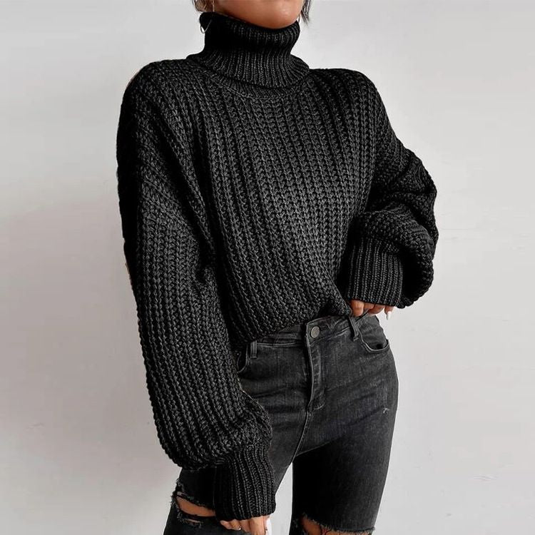 Casual Baggy Ribbed Turtle Neck Jumper Sweater