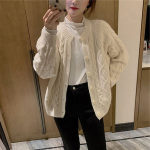 Tailored Fit Twist Braid Sweater Cable Knit Button Through Cardigan
