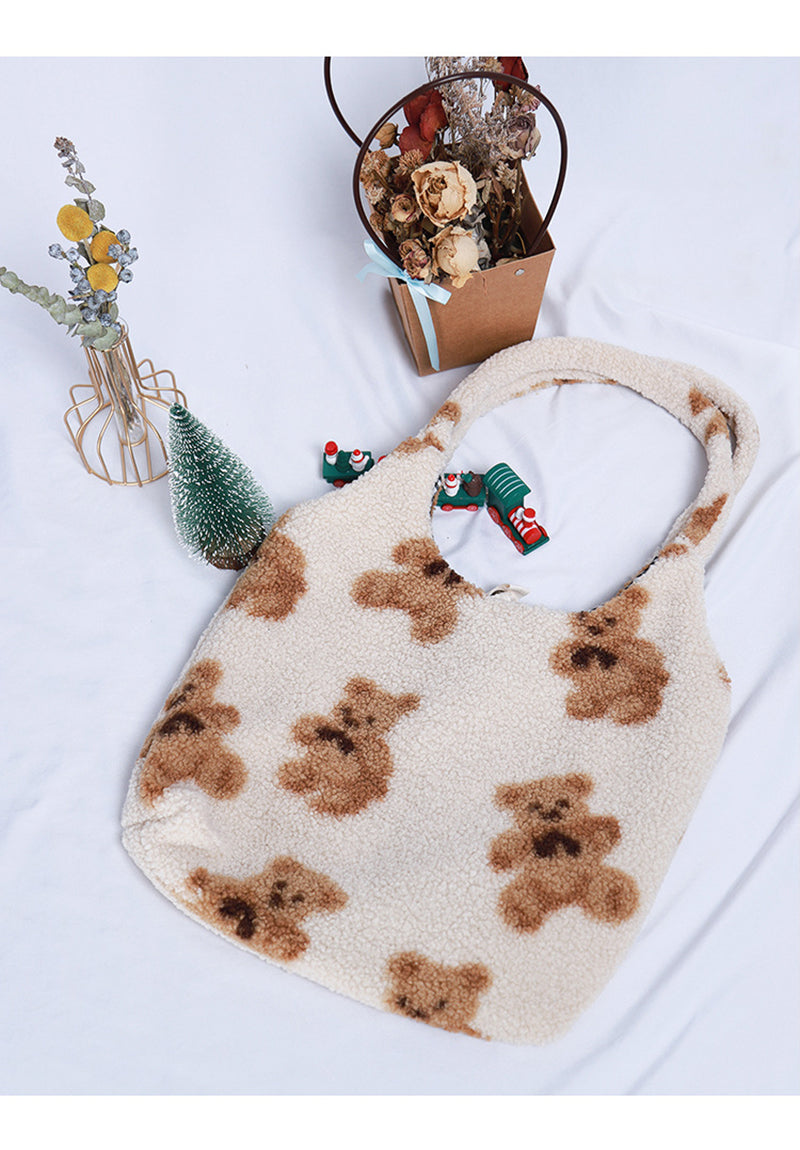 Cute Fluffy Teddy Bear Sherpa Tote Bag Faux Fur Handbags