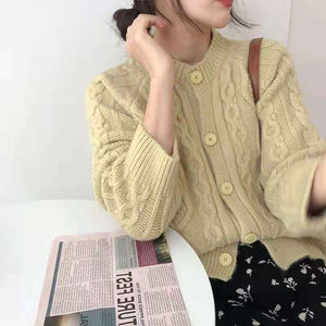 Tailored Fit Twist Braid Sweater Cable Knit Button Through Cardigan
