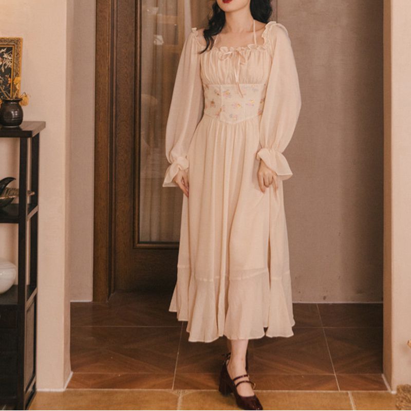 Boho Fairy Country Cottage Core Lolita Corset Gown Dress
