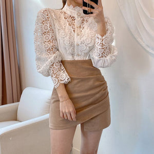 White Eyelet Ruffled Top - Emery, Brooklyn Blonde