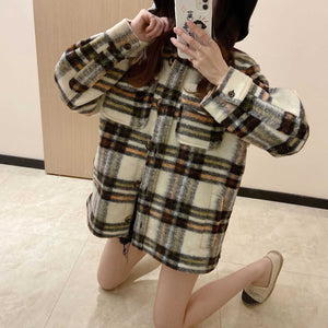 Dyed Pocket Overshirt Check Wool Blend Shirt Jacket