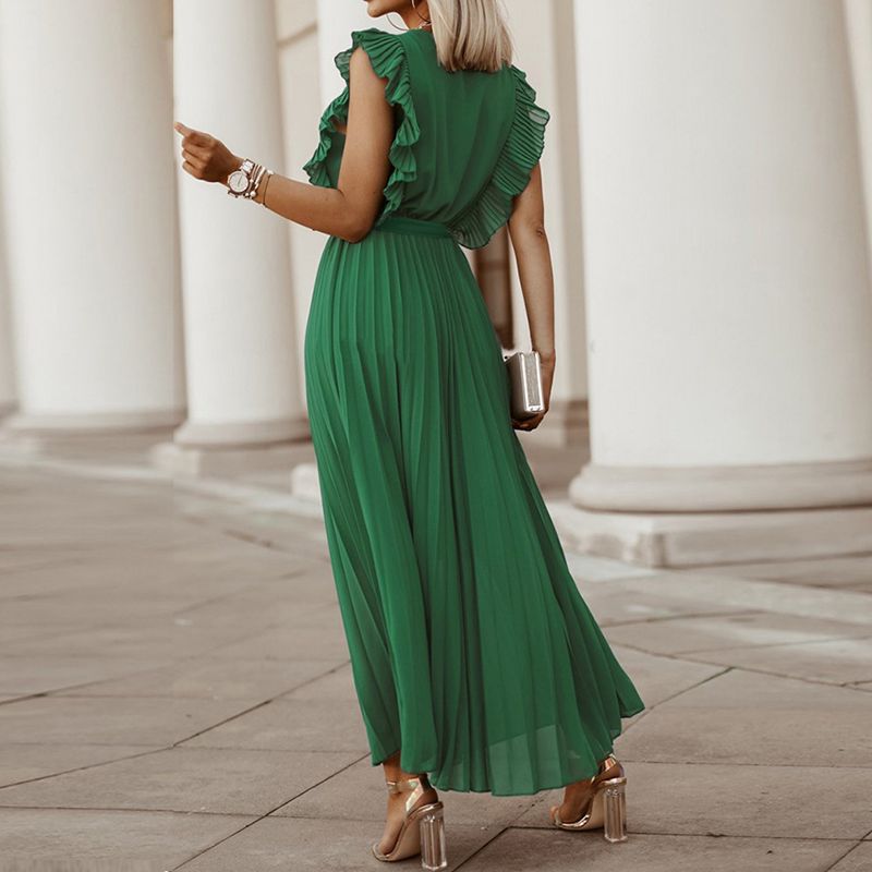 Classic Flutter Ruffle Sleeve Pleated Chiffon Maxi Occasion Dress – sunifty