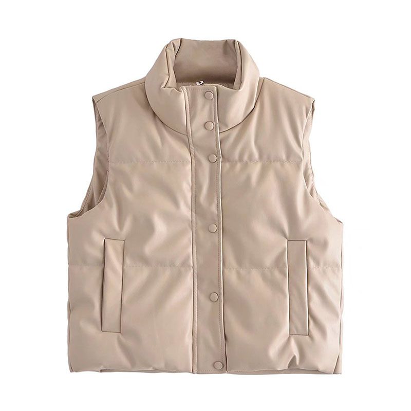 Waterproof Patent Faux Leather Quilted Vest Gilet High Collar Bodywarmer