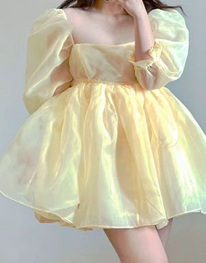 Sheer Organza Skirt Bandeau Puff Sleeve Mini Princess Dress