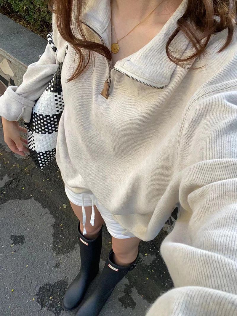 Oversized Polo Sweater Half Zip neck pullover Jumper