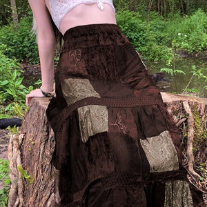 Retro Patchwork Grunge Steampunk Emo Flare Midi Skirt