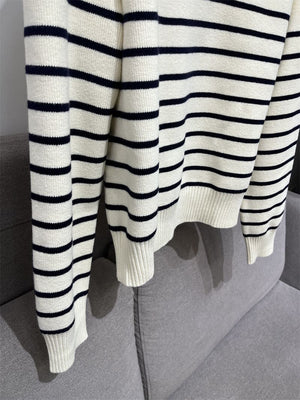 Soft Comfy Colour Block Stripes Polo Knitted Zip Pullover Sweater