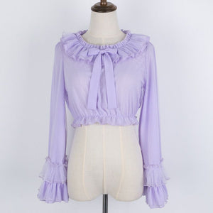 Classic Chiffon Mesh Ruffle Puff Sleeve Lolita Blouse Shirt