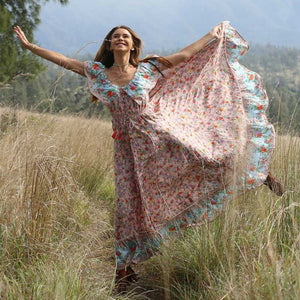 Bohemian Hippie Floral Flounce Off The Shoulder Maxi Dress