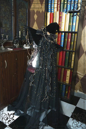 Starry Retro Halloween Witch Hats Masquerade Ribbon Bow Gothic Lolita Wizard Hat