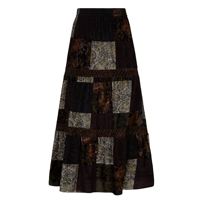 Retro Patchwork Grunge Steampunk Emo Flare Midi Skirt