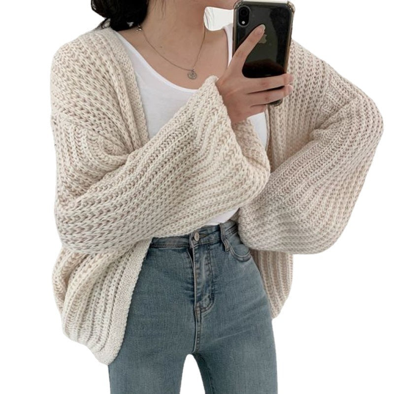 Casual Loose Comfy Chunky Open Knit Lantern Cardigan Sweater Knitwear