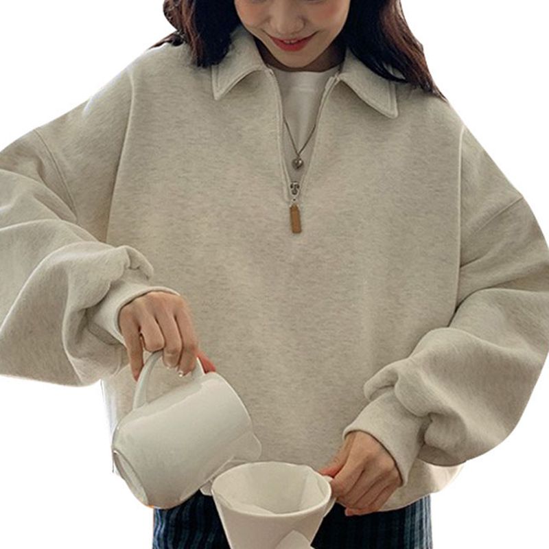 Oversized Polo Sweater Half Zip neck pullover Jumper