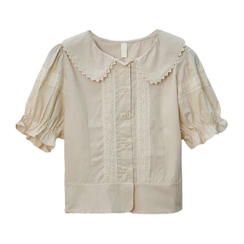 Kawaii Peter Pan Collar Eyelet Short Sleeve Lolita Blouse Shirt