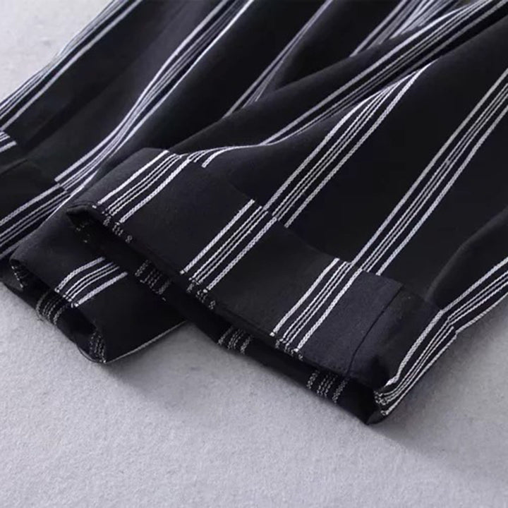 Tie Waist Belted Cigarette Trousers Striped Pants