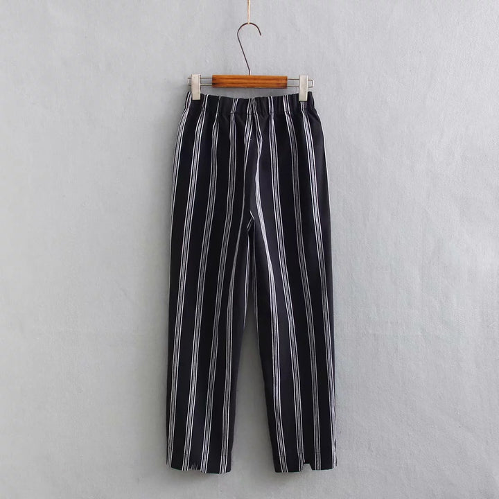 Tie Waist Belted Cigarette Trousers Striped Pants