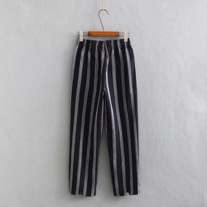 Tie Waist Belted Cigarette Trousers Striped Pants