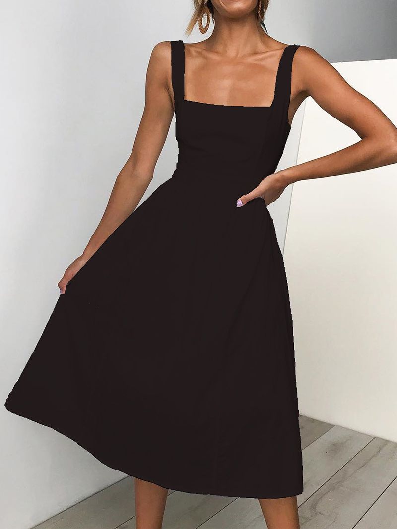 green emerald velvet dress Allegra K Boho Midi Dress for Women's Square Neck Ruffle Tiered Flowy Smocked Sundress main image 1