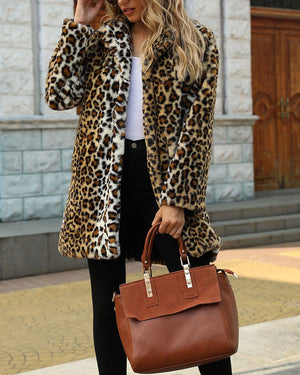 Vintage Leopard Print Faux Fur Trench Coat