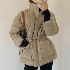 Warmest Padded Quilted Shell Puffer Jacket With Belt