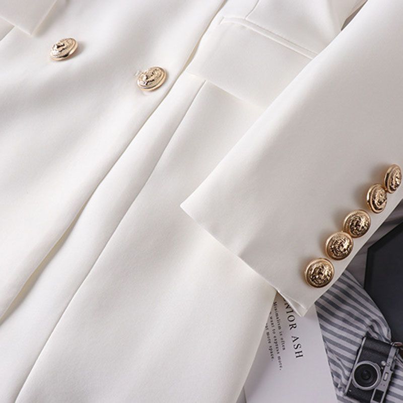 Tailored Satin Collar Blazer Dress Double Breasted Work Jacket Dress